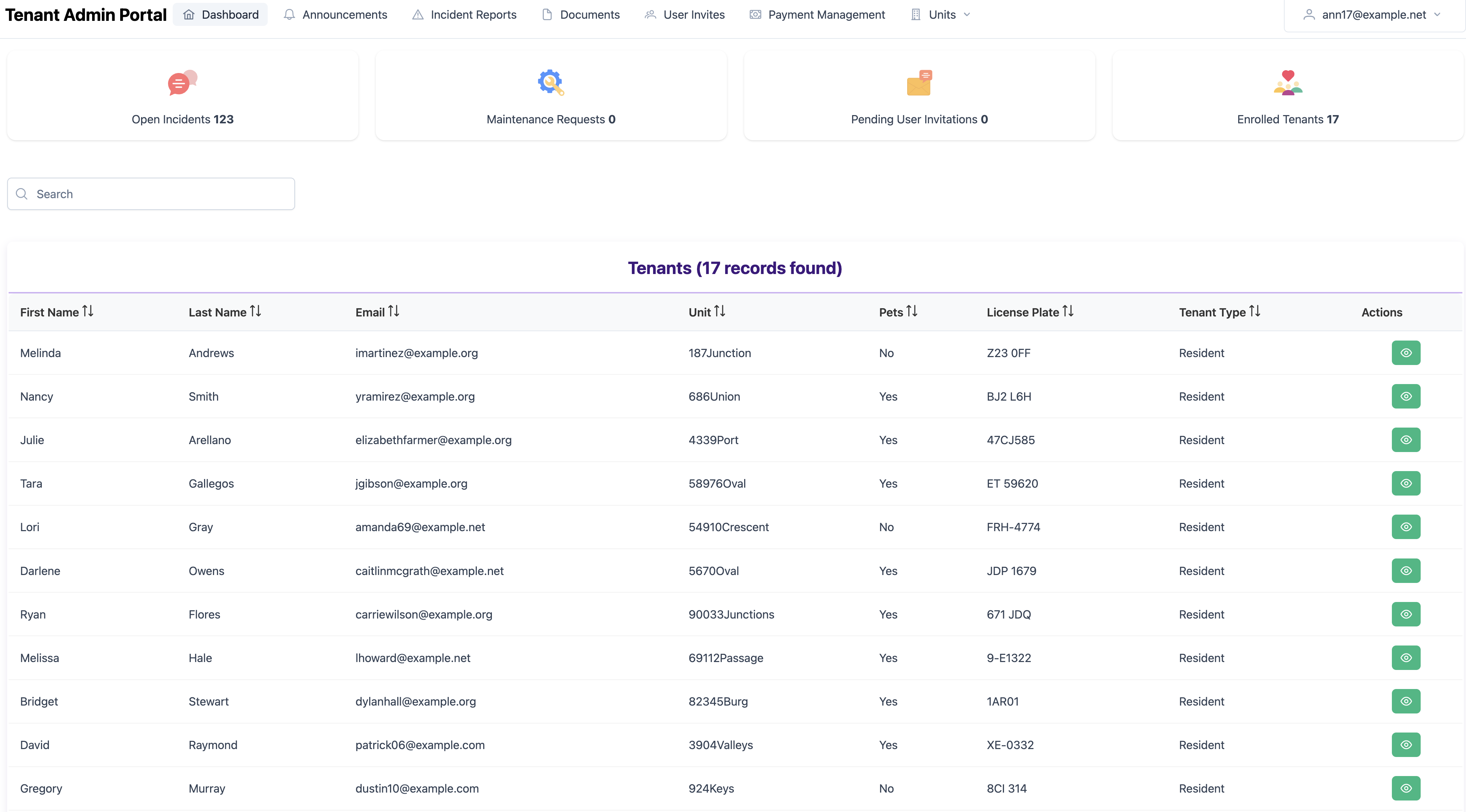 Resinara Tenant Management Dashboard